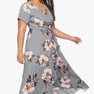 Milumia Women Floral Print Boho Asymmetrical High Low Maxi Wrap Dress
